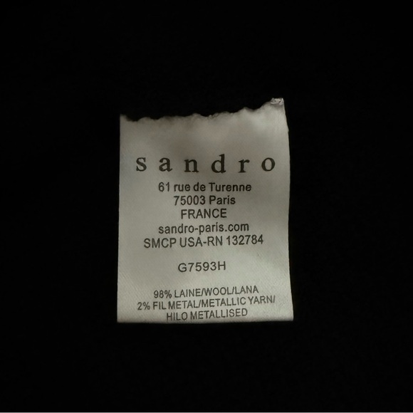 Sandro Wool Button Front Cardigan with Metallic Yarn Trim, Black size 1 - Picture 5 of 6